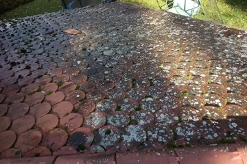 zabrudzony dach pokryty mchem i porostami – powierzchnia przed myciem ciśnieniowym