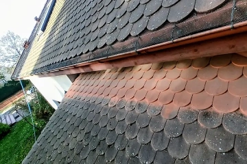 dach pokryty mchem i nalotami biologicznymi – widoczne silne zabrudzenia przed czyszczeniem