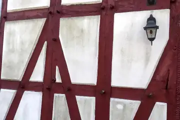 elewacja z muru pruskiego pokryta glonami